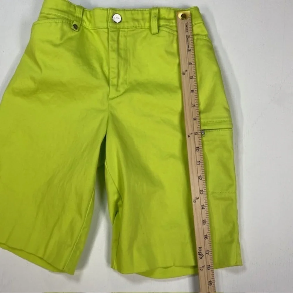 Lauren Ralph Lauren Neon Lime Green Bermuda Golf Shorts‎ Side Zip Pocket Womens